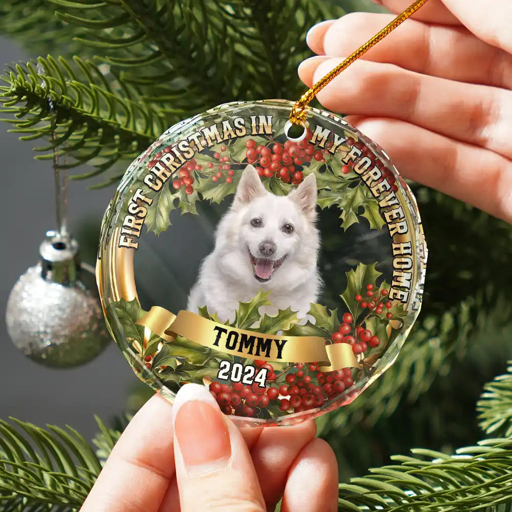 Custom Photo In My Forever Home - Personalized Circle Glass Ornament