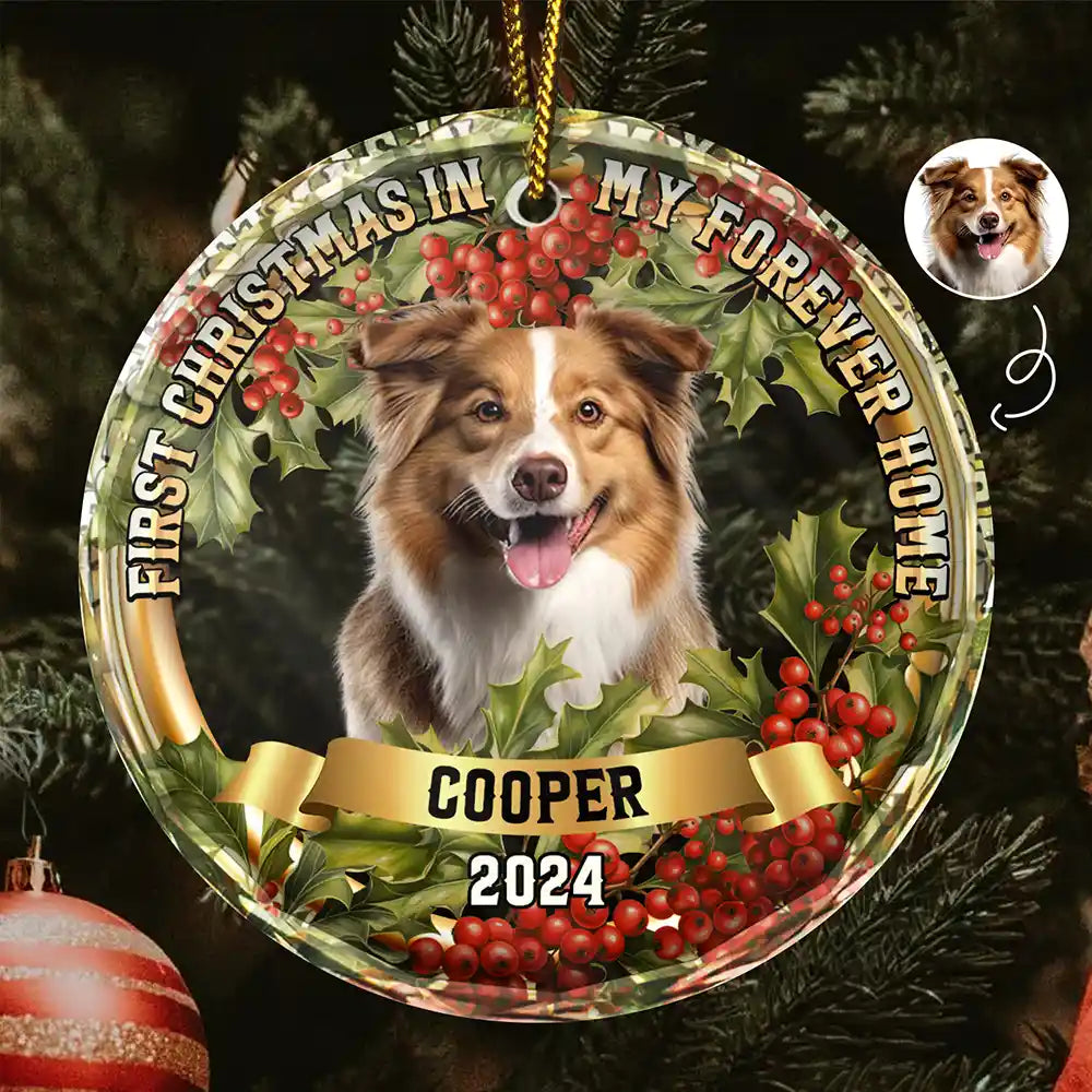 Custom Photo In My Forever Home - Personalized Circle Glass Ornament