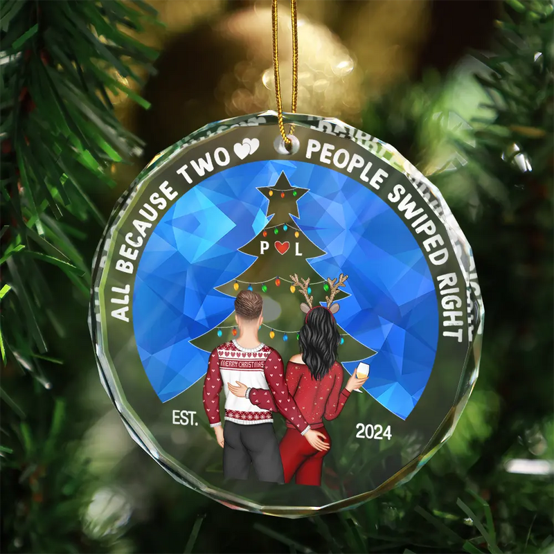 Two People Swiped Right - Personalized Circle Glass Ornament
