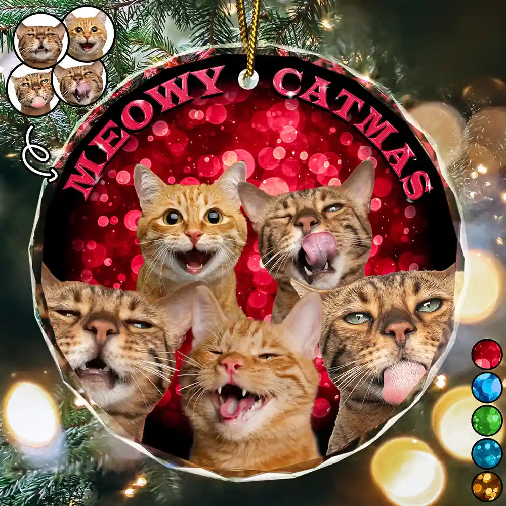 Custom Photo Christmas Dog Cat - Personalized Circle Glass Ornament