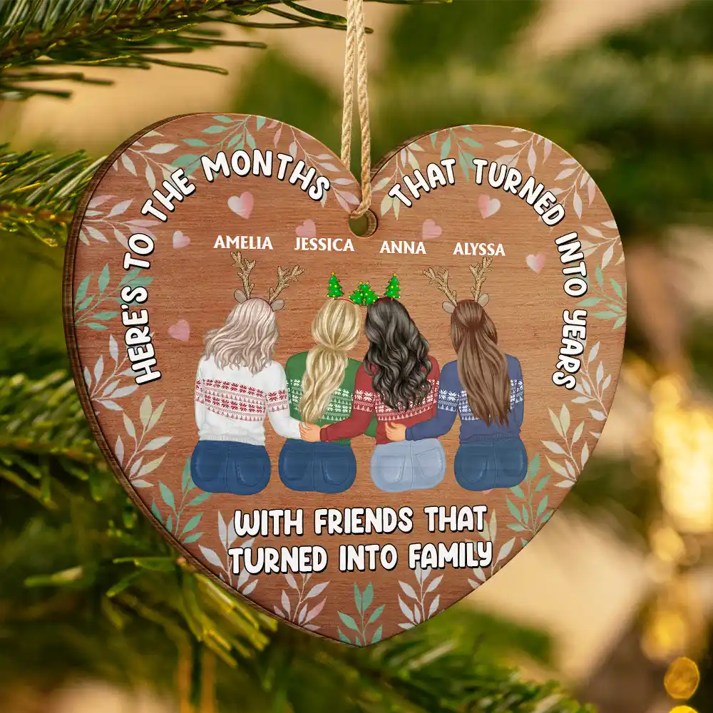 Gift For Bestie - Christmas Friends That Turned Into Family - Personalized Custom Shaped Wooden Ornament