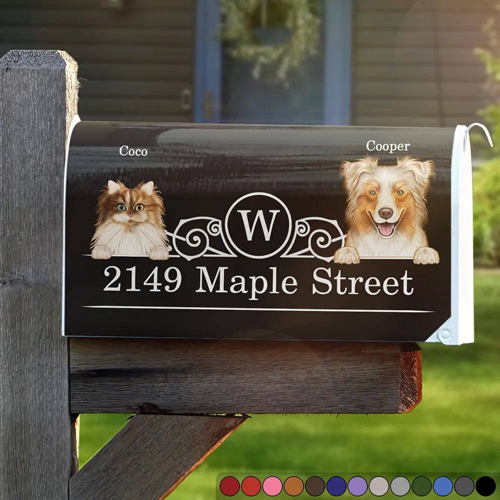 Family Name House Address Dogs Cats - Personalized Mailbox Cover
