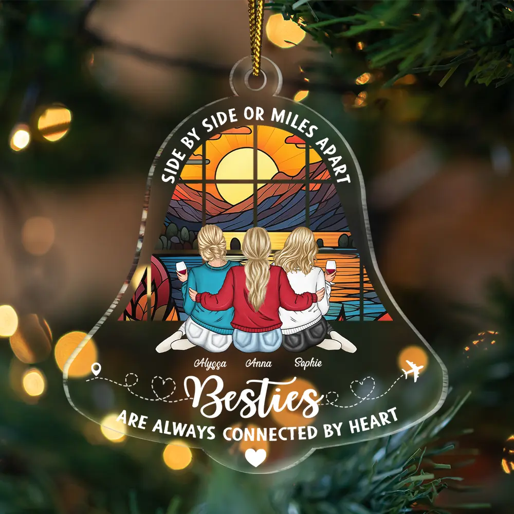 Gift For Sisters, Bestie - Sisters Are Always Connected - Personalized Custom Shaped Acrylic Ornament