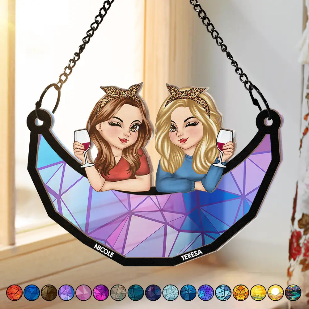 Besties Best Friends Sisters Together - Personalized Window Hanging Suncatcher Ornament