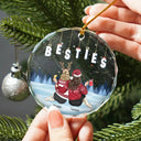 Christmas,Gift For Bestie,Gift For Sisters,Gift For Brothers,Gift For Sibling,Happy - Friends Besties Sisters Brothers Sitting Together - Personalized Circle Glass Ornament