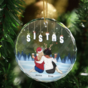 Christmas,Gift For Bestie,Gift For Sisters,Gift For Brothers,Gift For Sibling,Happy - Friends Besties Sisters Brothers Sitting Together - Personalized Circle Glass Ornament