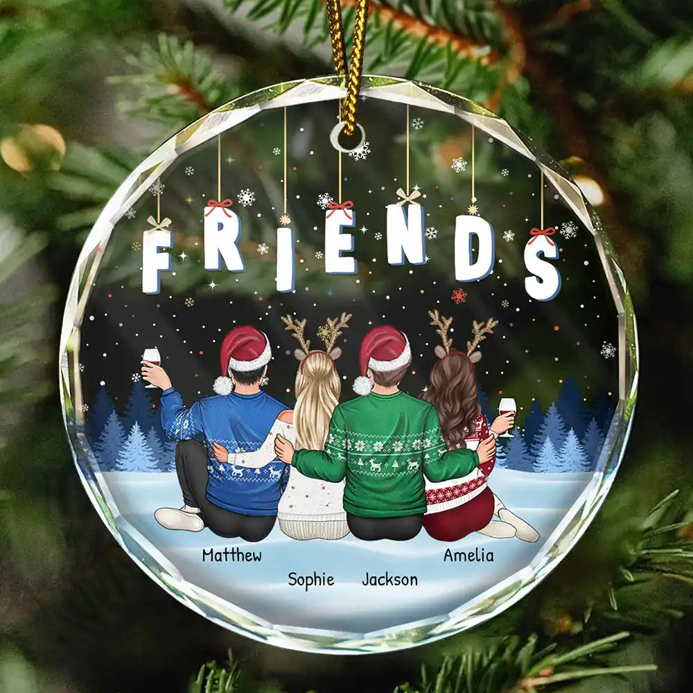 Friends Besties Sisters Brothers Sitting Together - Personalized Circle Glass Ornament