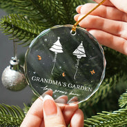 Christmas,Gift For Grandma,Gift For Grandparents,Happy - Grandma's Garden Love Grows Here - Personalized Circle Glass Ornament
