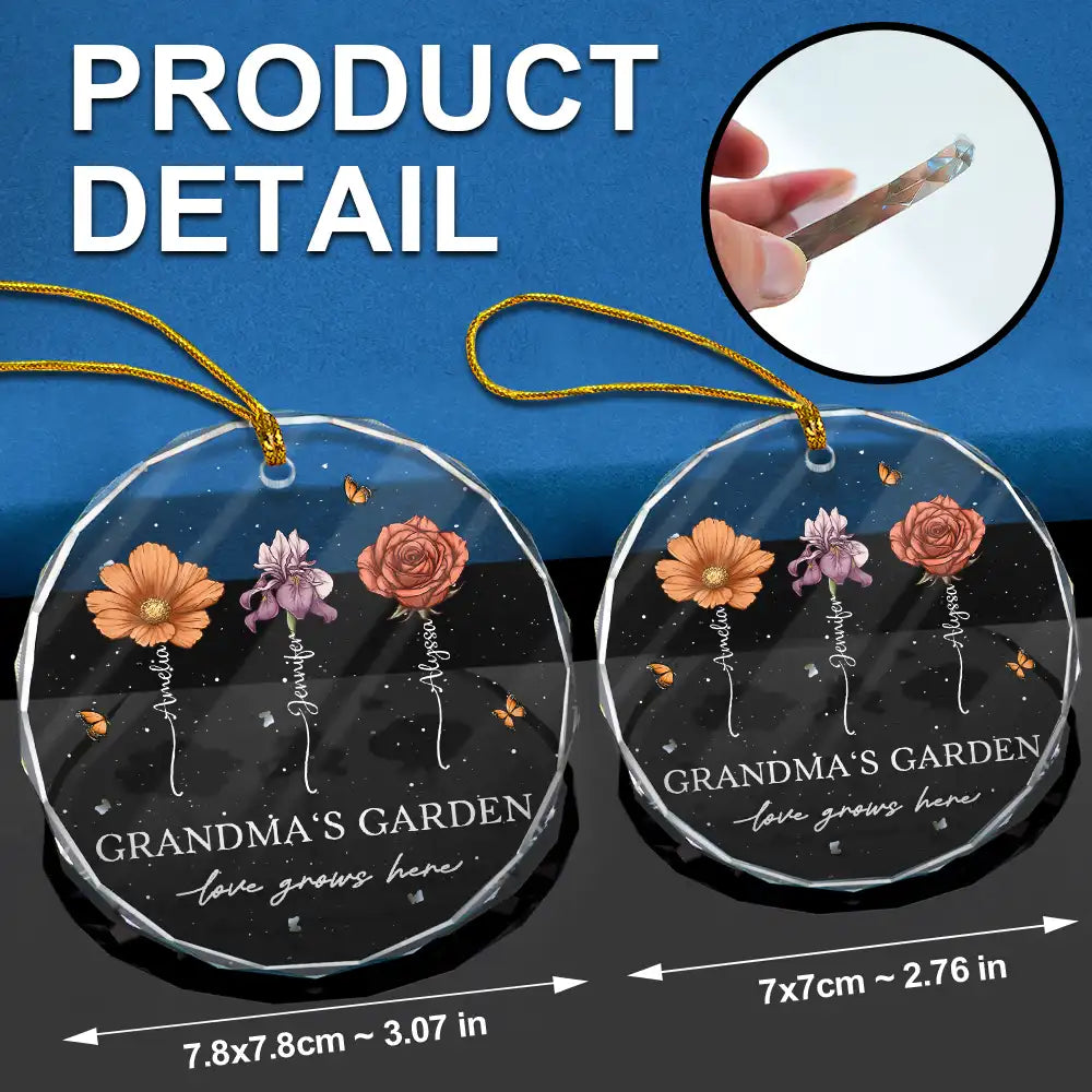 Christmas,Gift For Grandma,Gift For Grandparents,Happy - Grandma's Garden Love Grows Here - Personalized Circle Glass Ornament