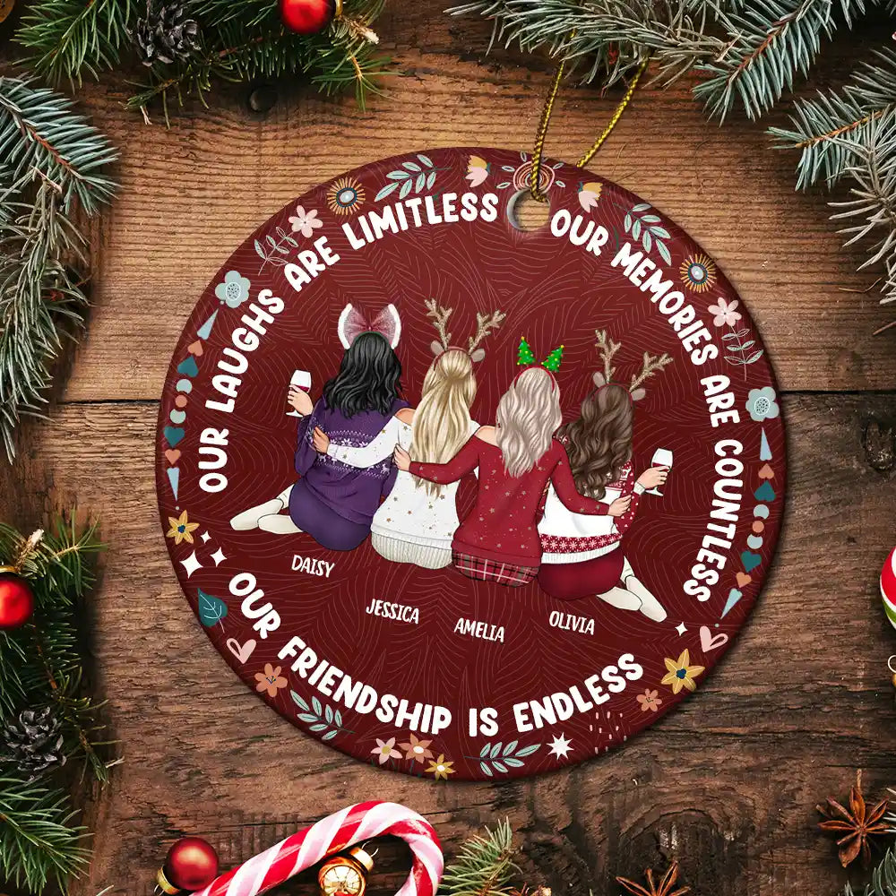 Gift For Bestie - Our Laughs Are Limitless Our Memories Are Countless - Personalized Circle Ceramic Ornament