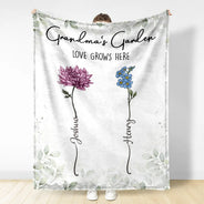 Gift For Grandma, Gift For Mother - Birth Flower Garden Love Grows Here - Personalized Fleece Blanket, Sherpa Blanket