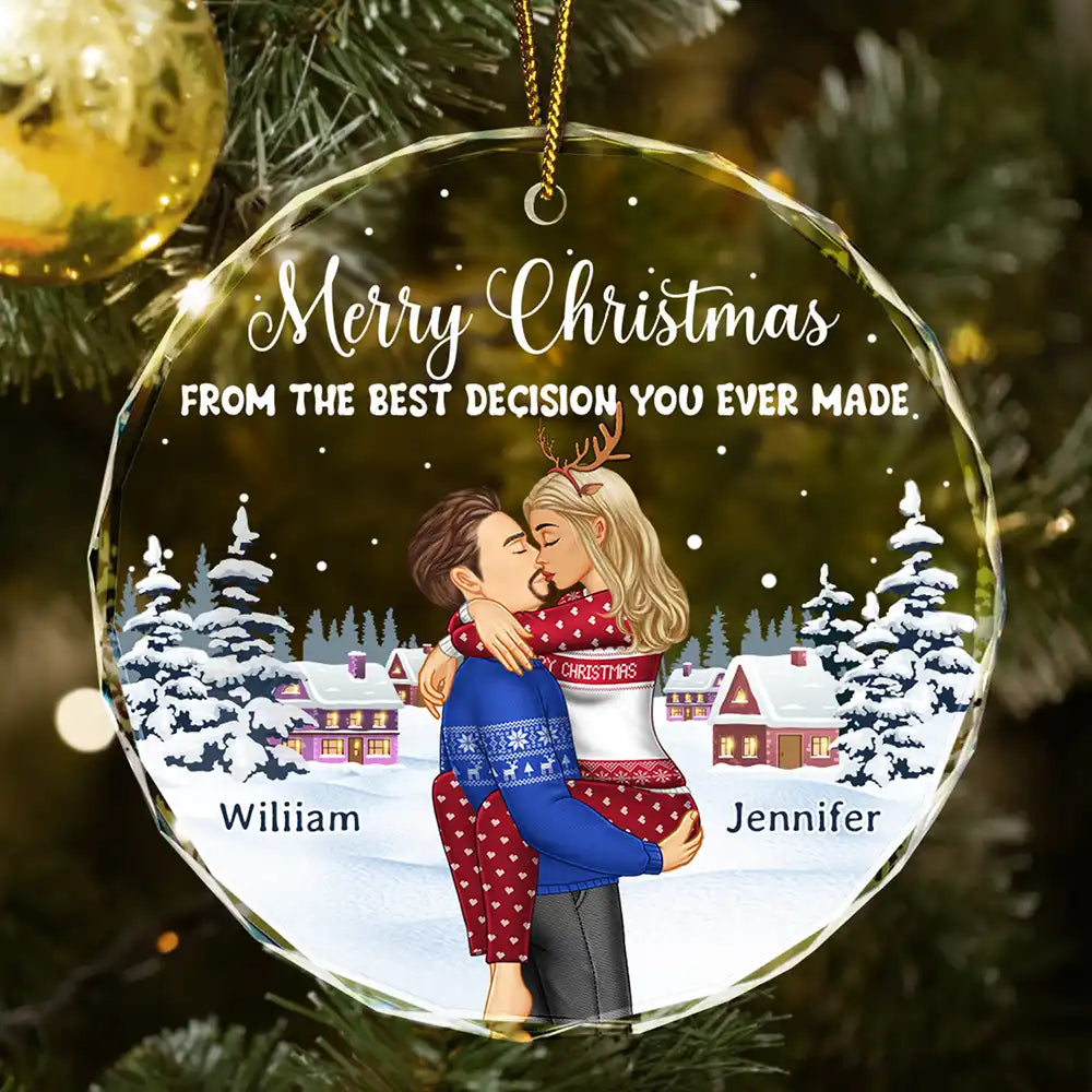 Christmas Couple The Best Decision Ever Made - Personalized Glass Ornament