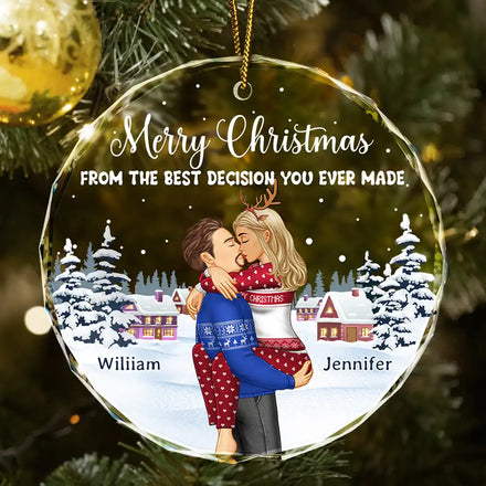 Christmas Couple The Best Decision Ever Made - Personalized Glass Ornament