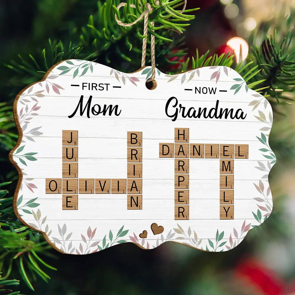 Gift For Mother, Gift For Grandma - Christmas First Mom Now Grandma Crossword Scrabble - Personalized Custom Shaped Wooden Ornament