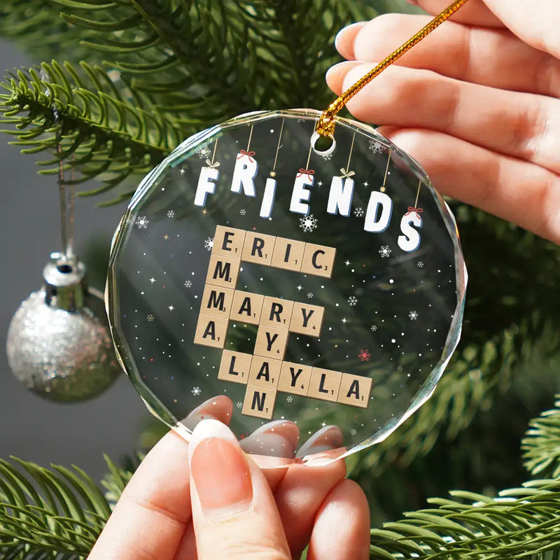 Gift For Bestie, Family, Gift For Brothers, Gift For Sisters, Gift For Sibling - Friends Besties Sisters Brothers Family Crossword Scrabble - Personalized Circle Glass Ornament