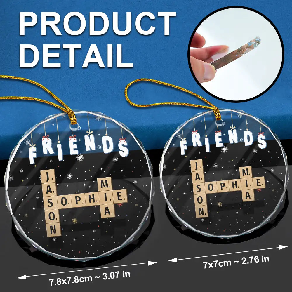 Gift For Bestie, Family, Gift For Brothers, Gift For Sisters, Gift For Sibling - Friends Besties Sisters Brothers Family Crossword Scrabble - Personalized Circle Glass Ornament
