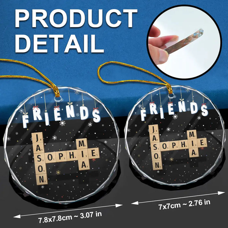 Gift For Bestie, Family, Gift For Brothers, Gift For Sisters, Gift For Sibling - Friends Besties Sisters Brothers Family Crossword Scrabble - Personalized Circle Glass Ornament