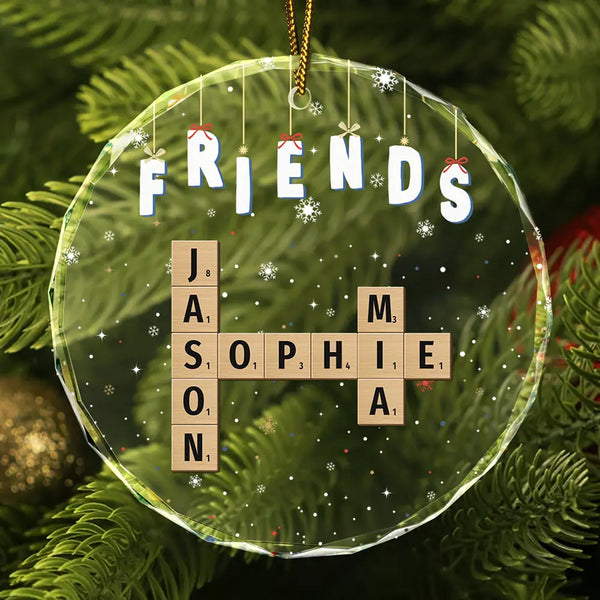 Gift For Bestie, Family, Gift For Brothers, Gift For Sisters, Gift For Sibling - Friends Besties Sisters Brothers Family Crossword Scrabble - Personalized Circle Glass Ornament