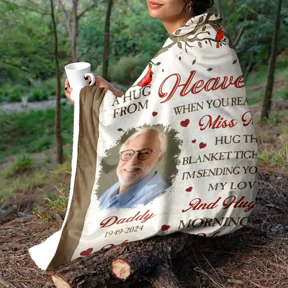 Memorial - Custom Photo Memorial A Hug From Heaven - Personalized Fleece Blanket, Sherpa Blanket