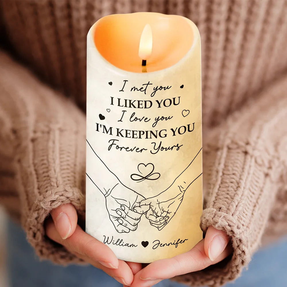 Gift For Couples - Couple I Met You I Liked You I Love You - Personalized Flameless LED Candle