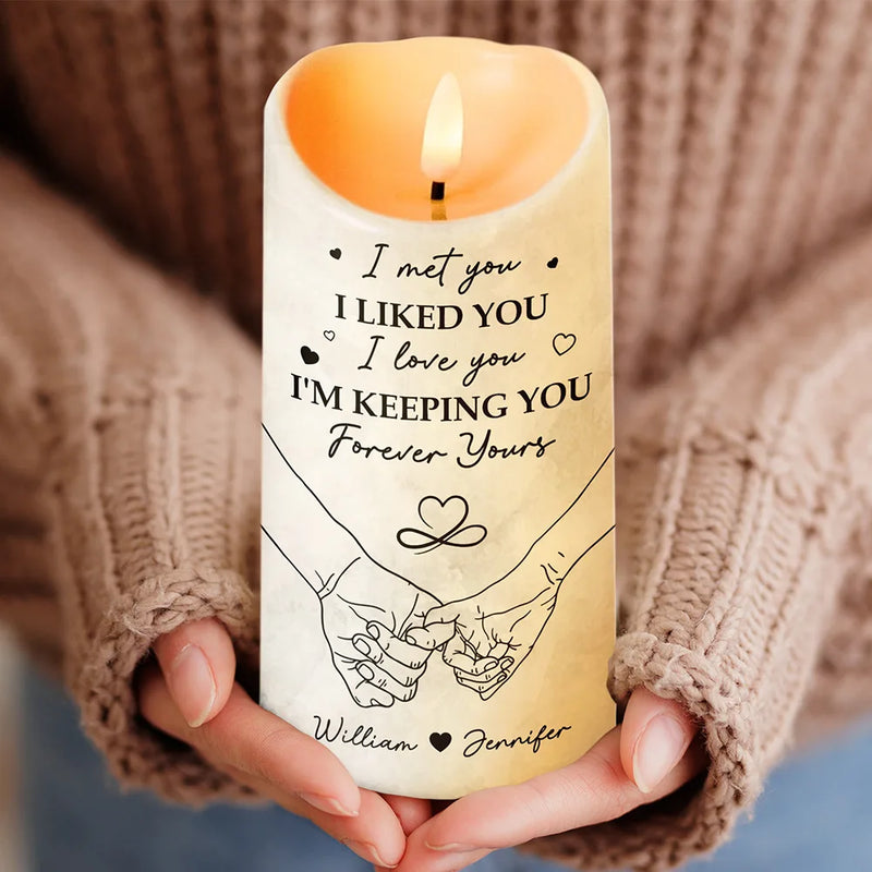 Gift For Couples - Couple I Met You I Liked You I Love You - Personalized Flameless LED Candle