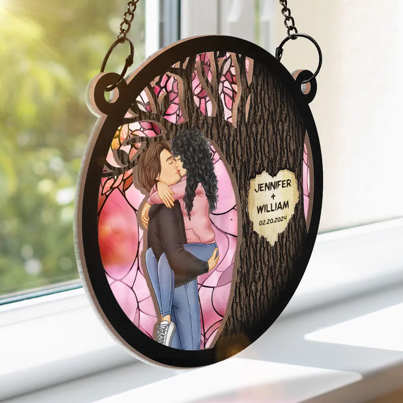 Gift For Couples,Gift For Husband,Gift For Wife,Gift For Boyfriend,Gift For Girlfriend,Love - Mr & Mrs By The Tree - Personalized Window Hanging Suncatcher Ornament