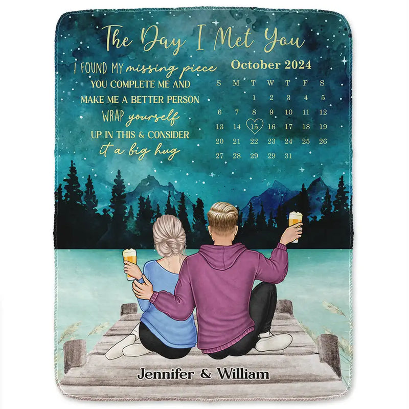 Gift For Couples, Gift For Husband, Gift For Wife, Gift For Boyfriend, Gift For Girlfriend - The Day I Met You Couple Calendar - Personalized Fleece Blanket, Sherpa Blanket