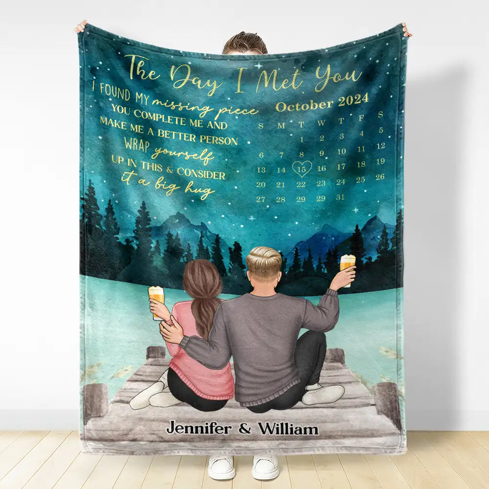 Gift For Couples, Gift For Husband, Gift For Wife, Gift For Boyfriend, Gift For Girlfriend - The Day I Met You Couple Calendar - Personalized Fleece Blanket, Sherpa Blanket