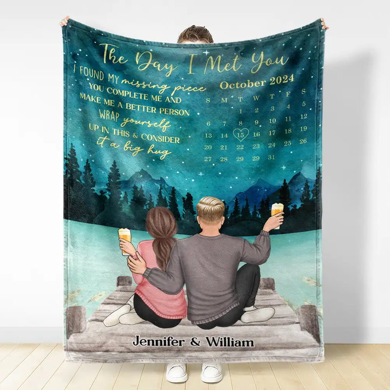 Gift For Couples, Gift For Husband, Gift For Wife, Gift For Boyfriend, Gift For Girlfriend - The Day I Met You Couple Calendar - Personalized Fleece Blanket, Sherpa Blanket