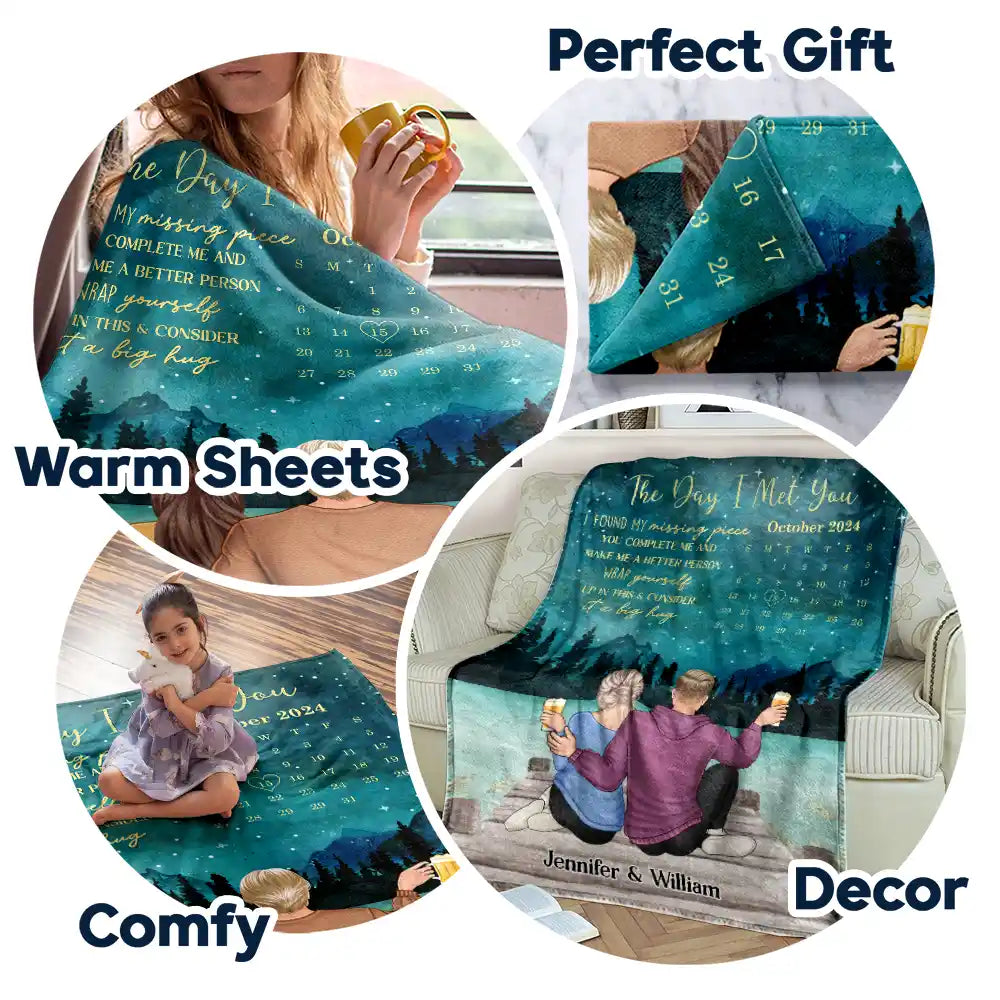 Gift For Couples, Gift For Husband, Gift For Wife, Gift For Boyfriend, Gift For Girlfriend - The Day I Met You Couple Calendar - Personalized Fleece Blanket, Sherpa Blanket