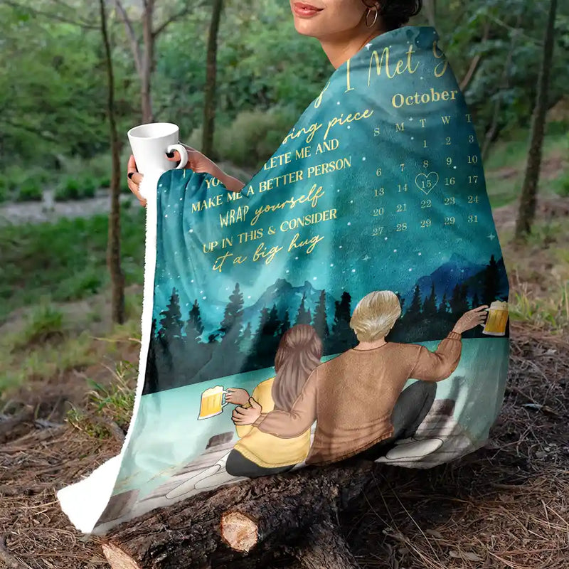 Gift For Couples, Gift For Husband, Gift For Wife, Gift For Boyfriend, Gift For Girlfriend - The Day I Met You Couple Calendar - Personalized Fleece Blanket, Sherpa Blanket