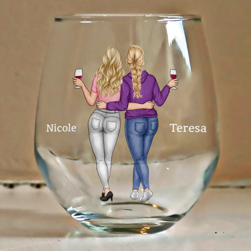 Gift For Bestie, Gift For Sisters - Besties Soul Sisters Here's To Another Year Of Bonding Over Alcohol - Personalized Stemless Wine Glass