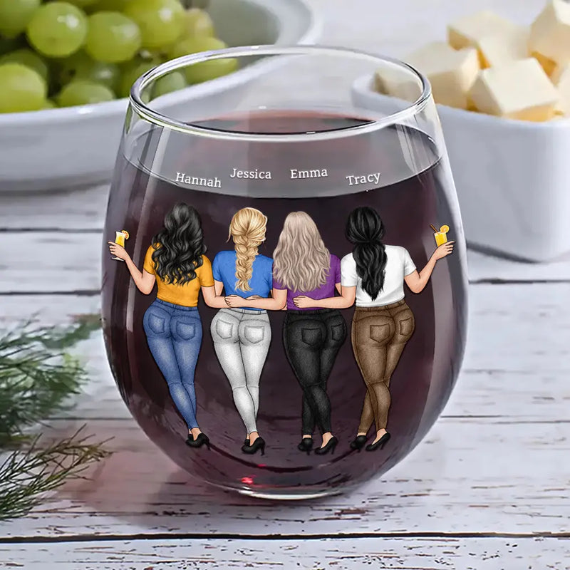Gift For Bestie, Gift For Sisters - Besties Soul Sisters Here's To Another Year Of Bonding Over Alcohol - Personalized Stemless Wine Glass