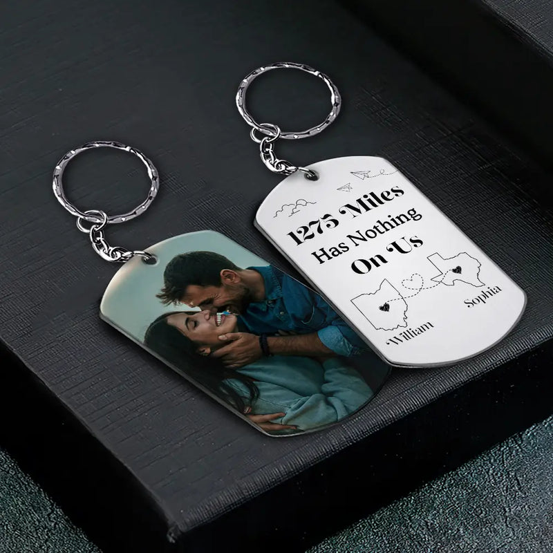 Gift For Couples, Long Distance, Gift For Boyfriend, Gift For Girlfriend - Custom Photo Miles Has Nothing On Us - Personalized Aluminum Keychain