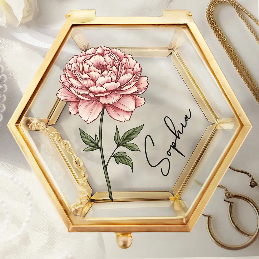 Gift For Yourself, Gift For Women - Birth Month Flowers Bloom Where You're Planted - Personalized Glass Jewelry Box