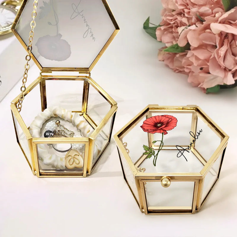 Gift For Yourself, Gift For Women - Birth Month Flowers Bloom Where You're Planted - Personalized Glass Jewelry Box