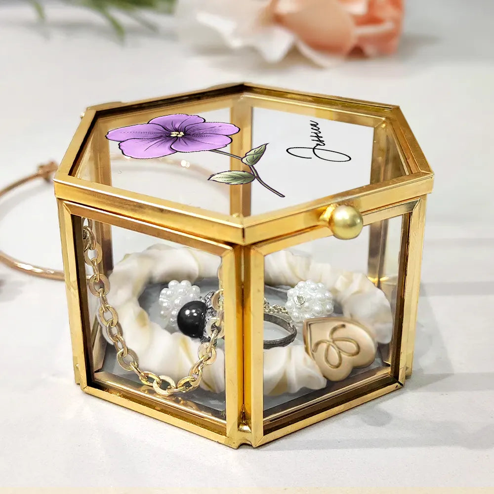 Gift For Yourself, Gift For Women - Birth Month Flowers Bloom Where You're Planted - Personalized Glass Jewelry Box