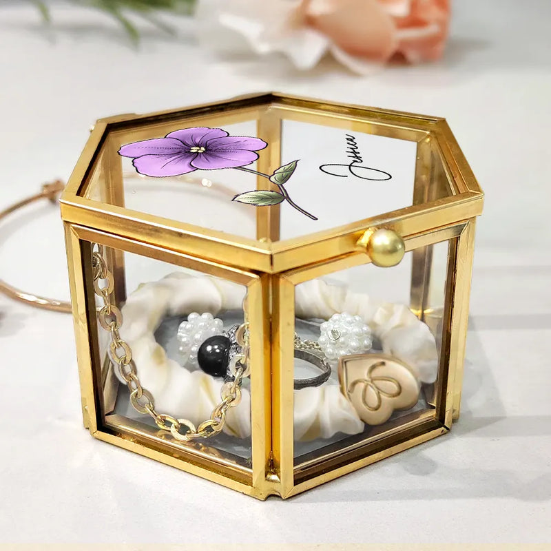 Gift For Yourself, Gift For Women - Birth Month Flowers Bloom Where You're Planted - Personalized Glass Jewelry Box