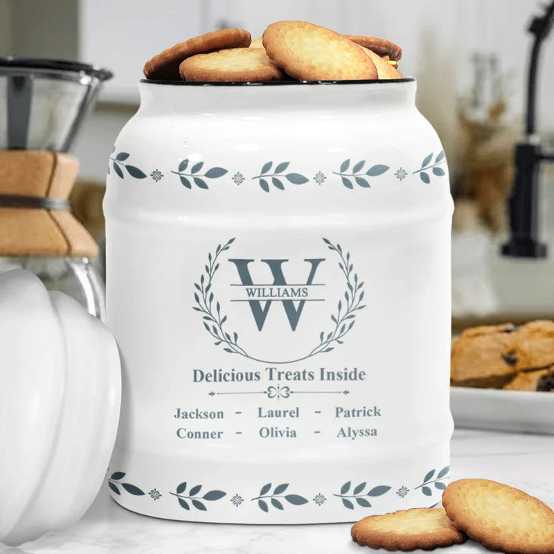 Family,Love - Monogram Family Delicious Treats Inside - Personalized Cookie Jar