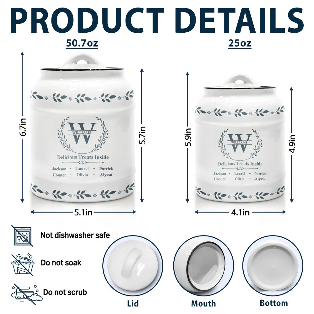 Family,Love - Monogram Family Delicious Treats Inside - Personalized Cookie Jar