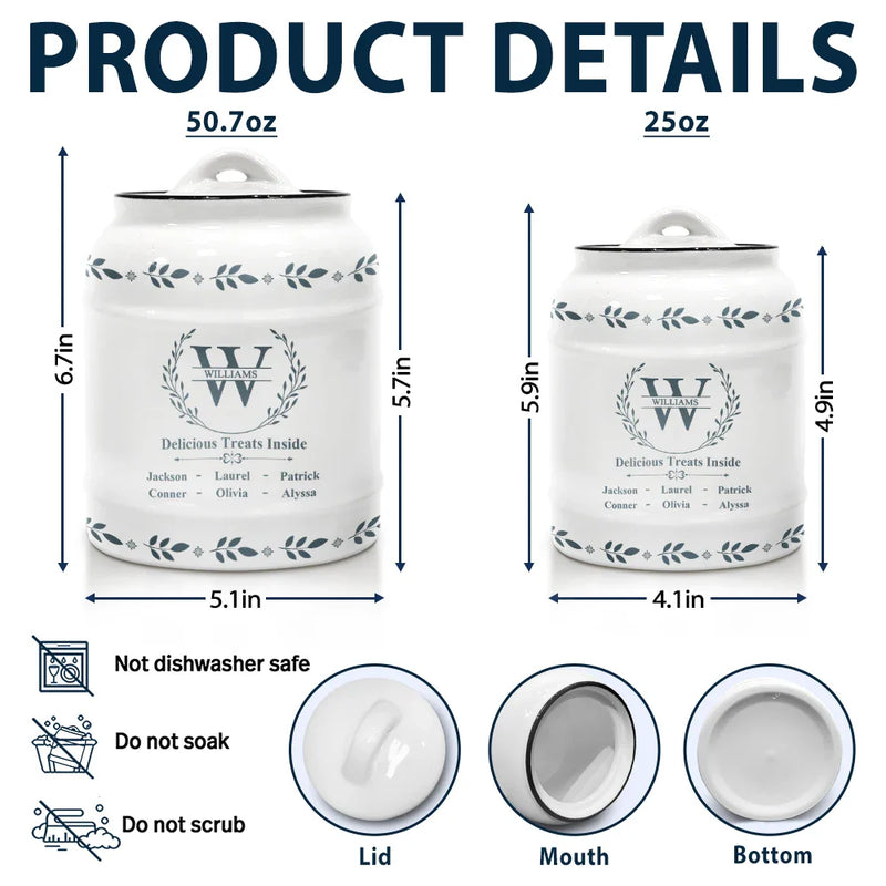 Family,Love - Monogram Family Delicious Treats Inside - Personalized Cookie Jar