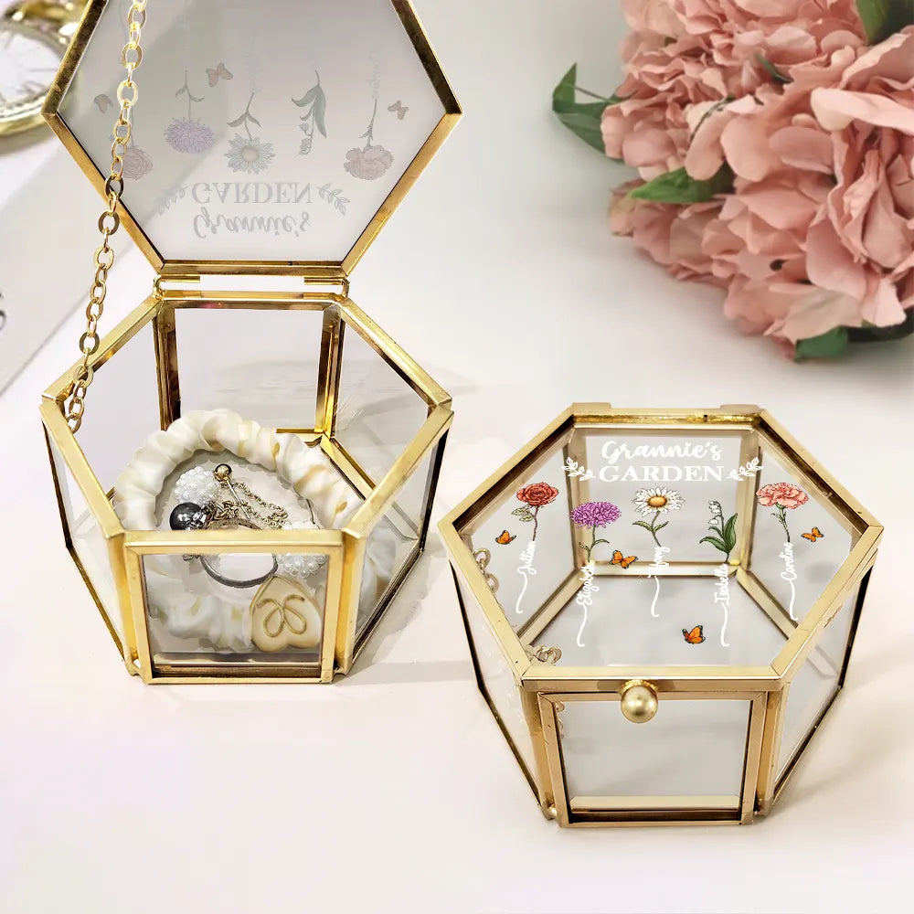 Gift For Mother,Gift For Grandma,Love - Grandma's Garden Birth Flower - Personalized Glass Jewelry Box