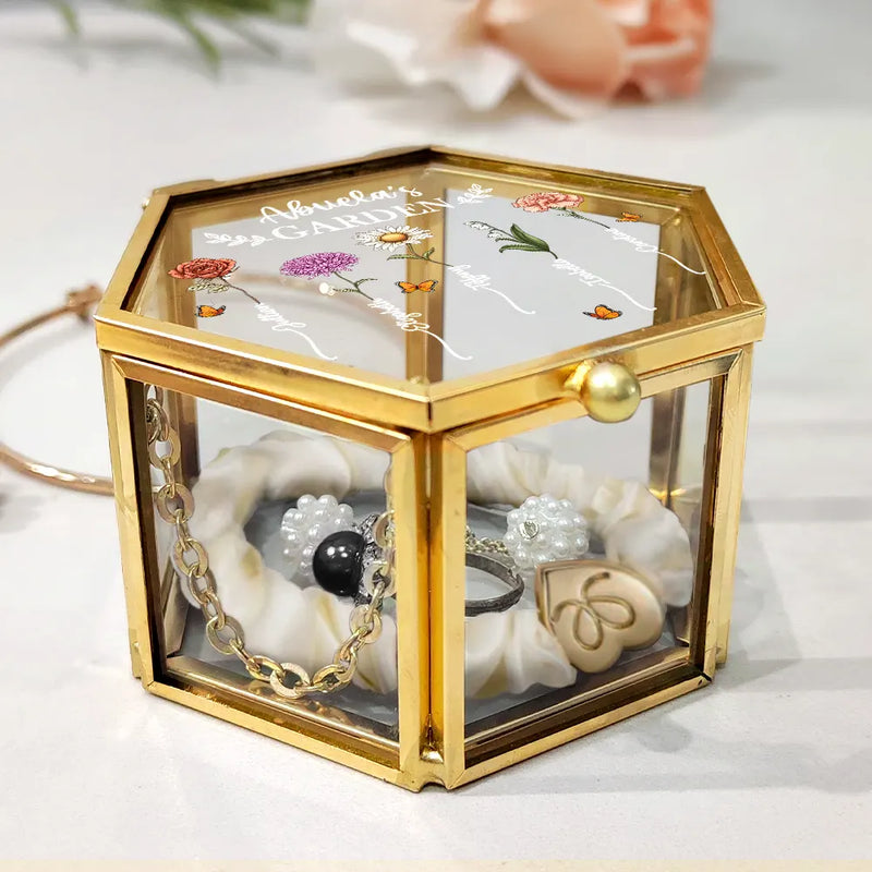 Gift For Mother,Gift For Grandma,Love - Grandma's Garden Birth Flower - Personalized Glass Jewelry Box