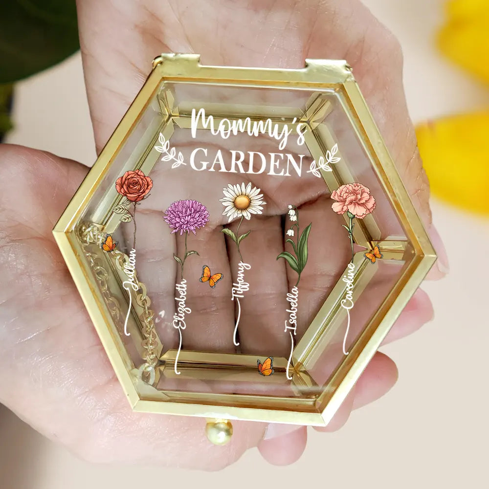 Gift For Mother,Gift For Grandma,Love - Grandma's Garden Birth Flower - Personalized Glass Jewelry Box