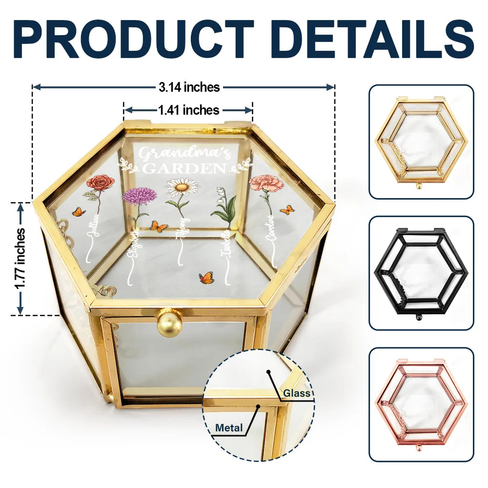 Gift For Mother,Gift For Grandma,Love - Grandma's Garden Birth Flower - Personalized Glass Jewelry Box