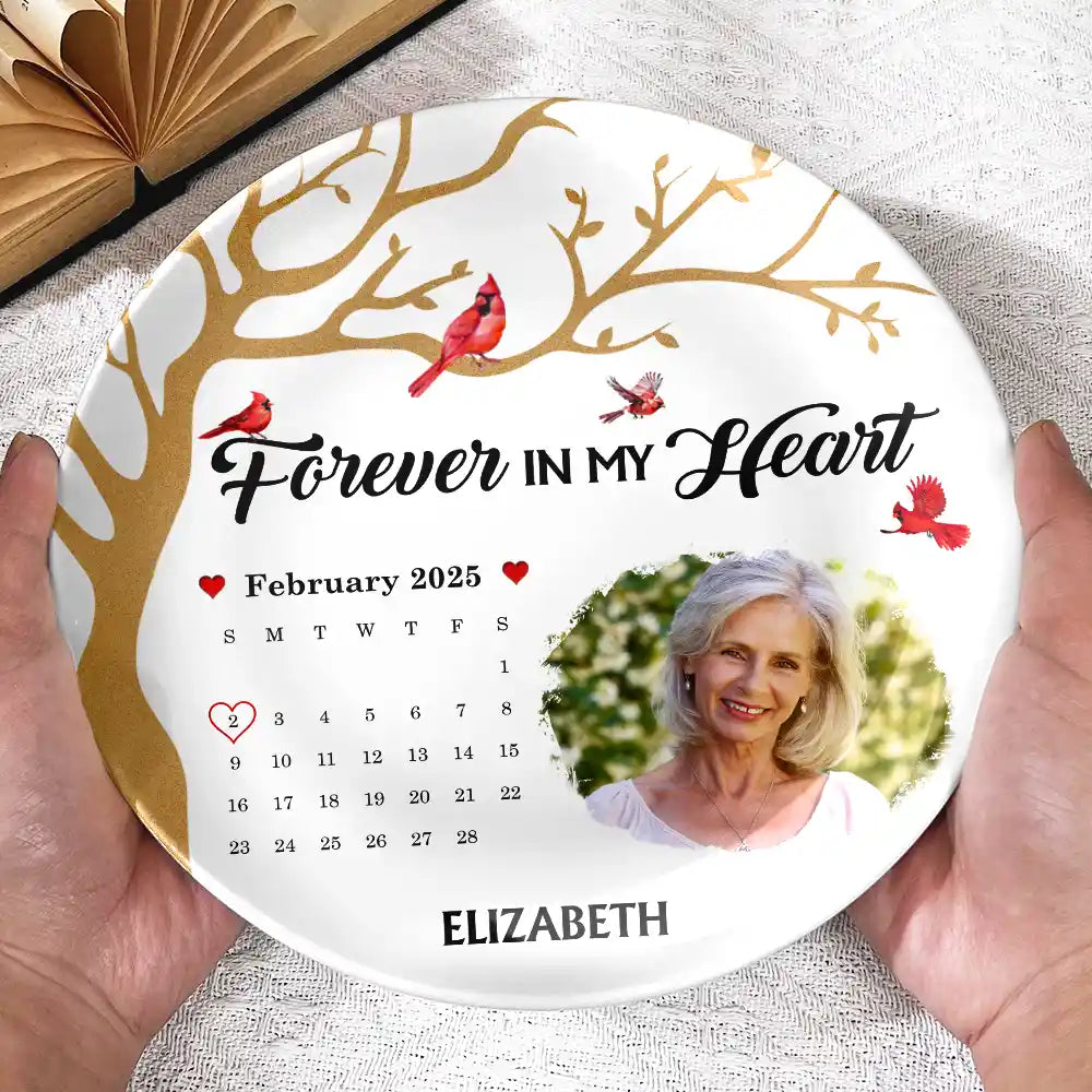 Memorial, Gift For Mother, Family - Custom Photo Calendar The Moment Your Heart Stopped - Personalized Ceramic Plate