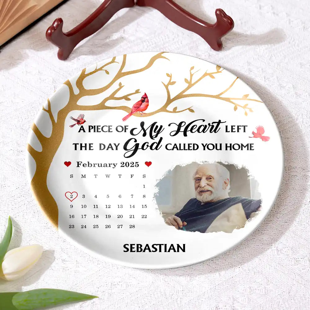 Memorial, Gift For Mother, Family - Custom Photo Calendar The Moment Your Heart Stopped - Personalized Ceramic Plate