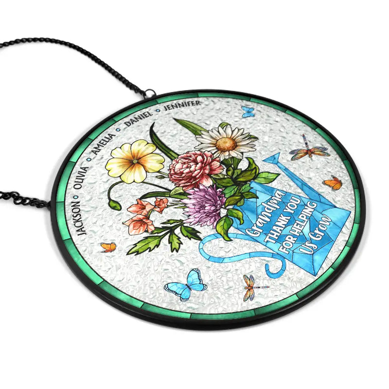 Gift For Mother ,Love - Helping Us Grow - Personalized Stained Glass Window Hanging Suncatcher