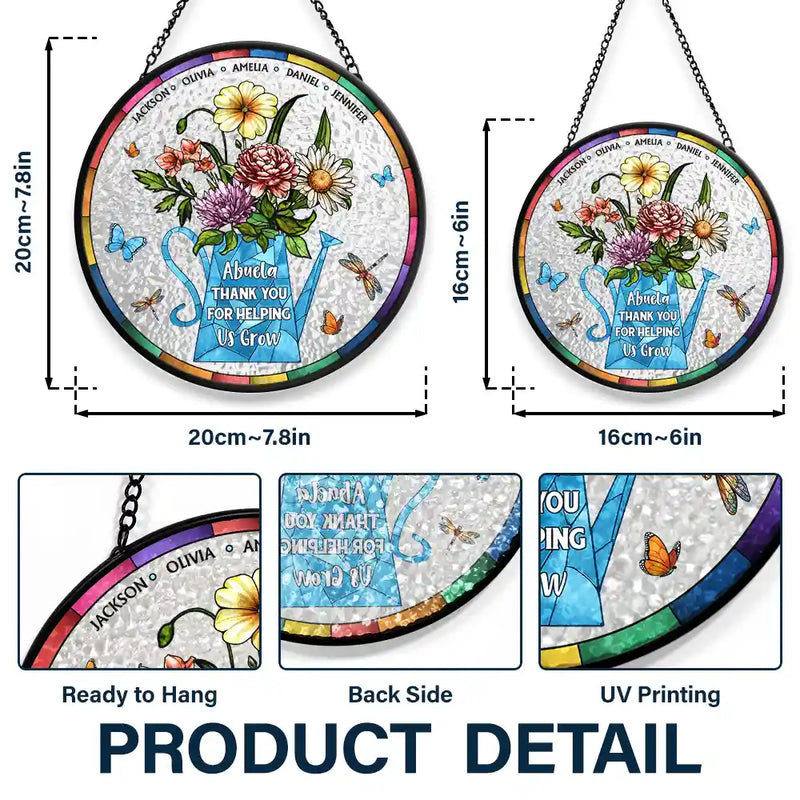 Gift For Mother ,Love - Helping Us Grow - Personalized Stained Glass Window Hanging Suncatcher