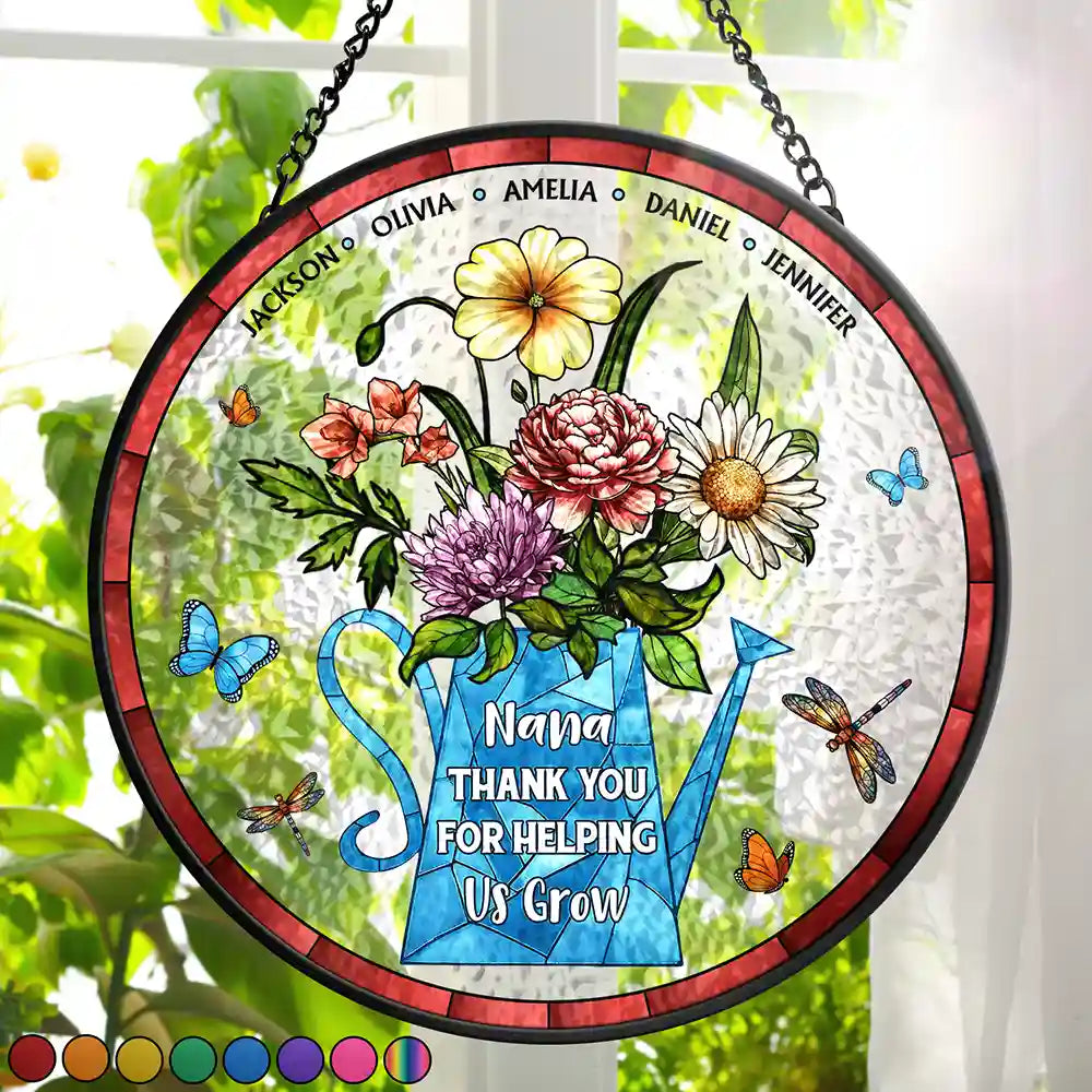 Gift For Mother ,Love - Helping Us Grow - Personalized Stained Glass Window Hanging Suncatcher